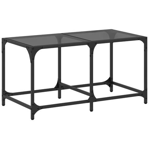 Tavolino Con Piano In Vetro Nero 78,5x40x40 Cm Acciaio - Foto 2