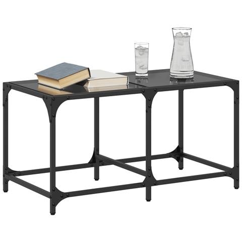 Tavolino Con Piano In Vetro Nero 78,5x40x40 Cm Acciaio - Foto 3