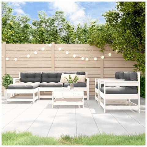 Set Salotto Da Giardino 7 Pz Bianco In Legno Massello Di Pino - Foto 1