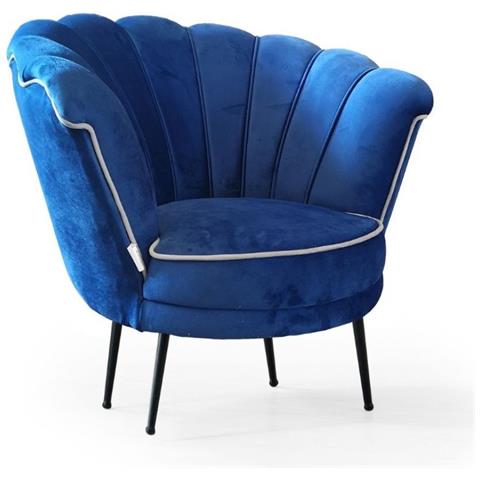 Poltrona Orel In Velluto Blue Navy Milano 19 Bordo Bianco E Piedini Neri - Foto 1