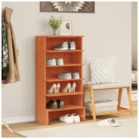 Scarpiera Marrone Cera 52x30x104 Cm Legno Massello Di Pino - Foto 8