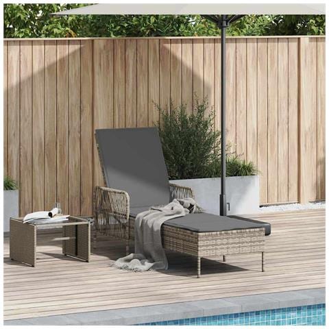 Lettino Prendisole Grigio chiaro Rattan PE 157 x 55 x 92 cm - Foto 2
