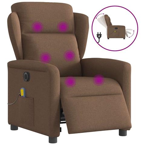 Poltrona Massaggiante Reclinabile Elettrica Marrone in Tessuto - Foto 1