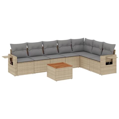 Set Divano da Giardino 8 pz con Cuscini Beige in Polyrattan - Foto 1
