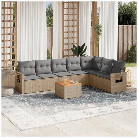 Set Divano da Giardino 8 pz con Cuscini Beige in Polyrattan - Foto 2