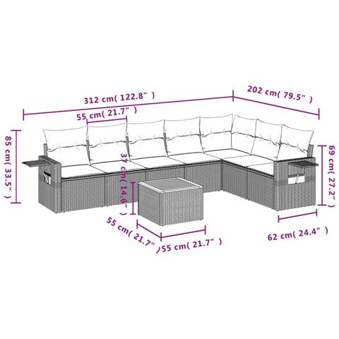 Set Divano da Giardino 8 pz con Cuscini Beige in Polyrattan - Foto 9
