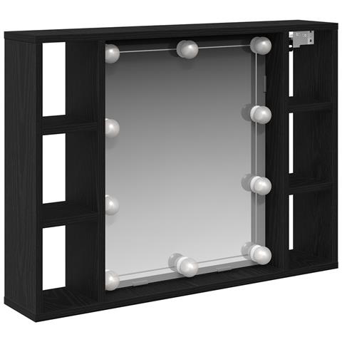 Mobile da specchio LED - Rovere nero - 76x15x55 cm - Realizzato in legno ingegnerizzato - Foto 1