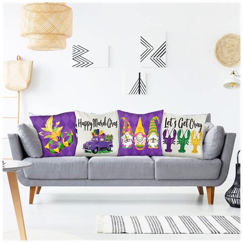 4 Pezzi Cuscini Per Mardi Gras, Decorazioni Di Carnevale 45x45cm - Foto 2