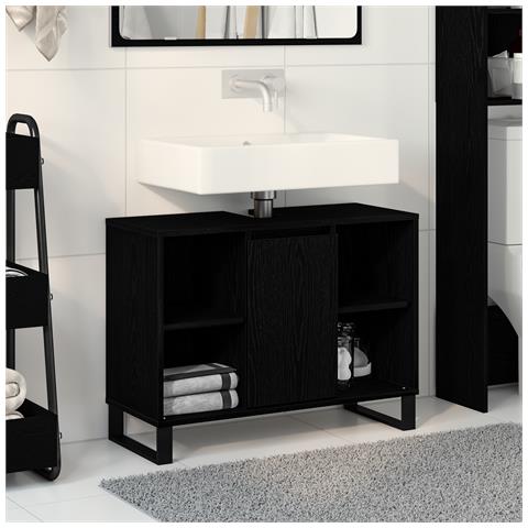 Unità Vanità Rovere Nero Rovere Nero MDF Medio Mobile Bagno - Foto 2