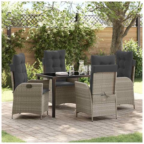 Set da Pranzo per Giardino 5 pcs Grigio chiaro polyrattan - Foto 2