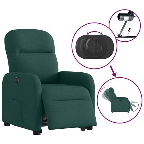 Poltrona Alzapersona Reclinabile Elettrica Verde Scuro Tessuto - Foto 9