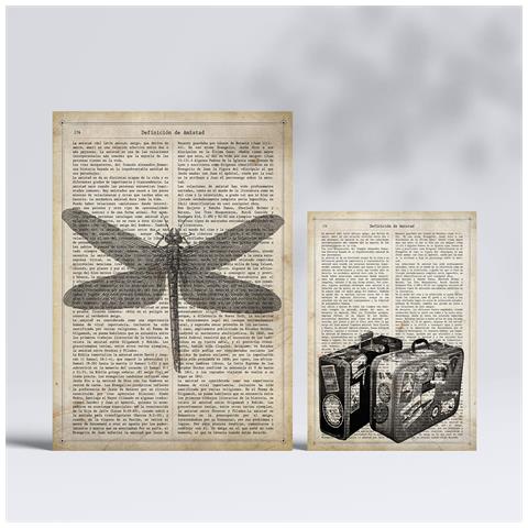 Set Di 6 Stampe Poster Di Carta Seppia Con Disegni Vintage In Stile Retrò Con Temi Naturalistici E Di Viaggio Su Sfondi Di Enciclopedia A3 & A4 Senza Cornice - Foto 2