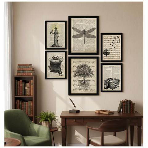 Set Di 6 Stampe Poster Di Carta Seppia Con Disegni Vintage In Stile Retrò Con Temi Naturalistici E Di Viaggio Su Sfondi Di Enciclopedia A3 & A4 Senza Cornice - Foto 4