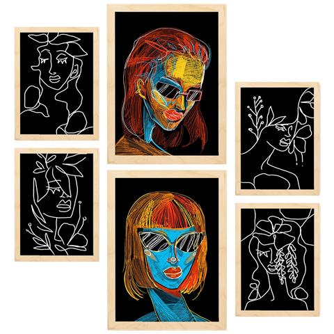 Set Di 6 Stampe Sfumature Di Bellezza 1 In Dipinti Decorativi Estetici Astratti Femminili Per La Tua Casa A3 & A4 Telaio In Legno Chiaro - Foto 1
