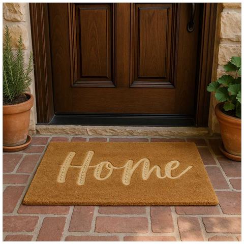 Zerbino Rettangolare In Fibra Di Cocco Beige Con Scritta Home Cm 40 X 60 Casa - Foto 2