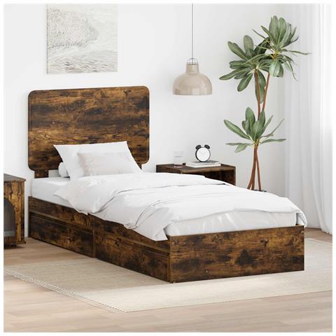 Letto con Contenitore Rovere fumé 90 x 190 cm Legno multistrato - Foto 2