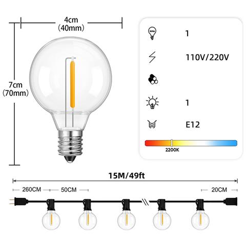 Catena Luminosa Globo E12 Da 15m Con 25 Led E Lampadina Di Ricambio - Spina Eu 220v - Foto 2