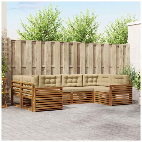 Set divani 6 pcs Naturale e Beige Legno di Acacia Massello - Foto 2