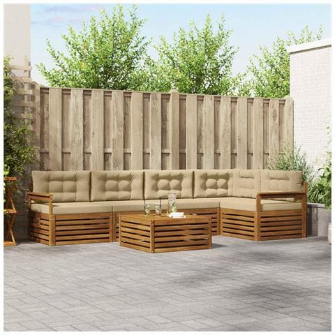 Set di divani da esterno con cuscino 6 pcs Naturale e Beige - Foto 2