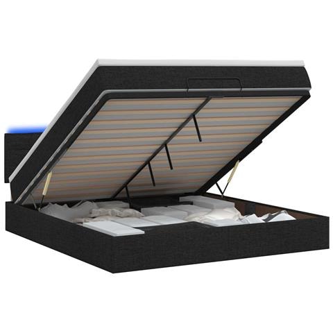 Letto Ottomano con Materasso e LED Nero 180 x 200 cm Tessuto - Foto 1