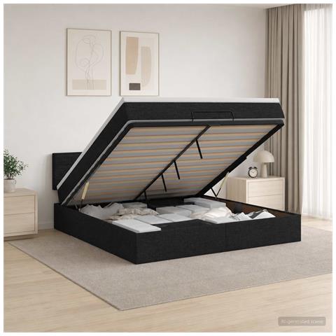 Letto Ottomano con Materasso e LED Nero 180 x 200 cm Tessuto - Foto 2