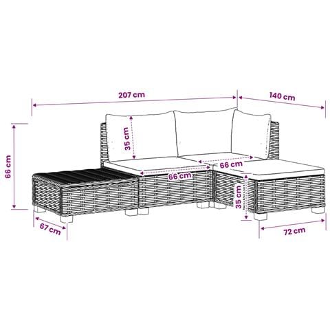 4 pz Set Lounge in Rattan con Cuscini GENDT Rattan naturale - Foto 2