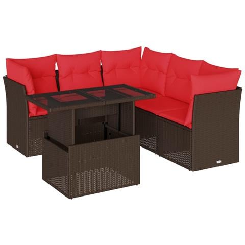 Set Divani da Giardino 6 pz con Cuscini Marrone in Polyrattan - Foto 1
