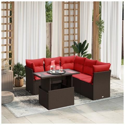 Set Divani da Giardino 6 pz con Cuscini Marrone in Polyrattan - Foto 2