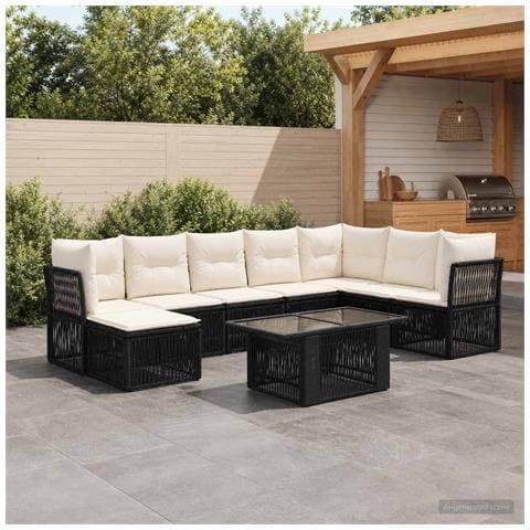 Set Divano da Giardino 9 pz Nero polyrattan - Foto 2
