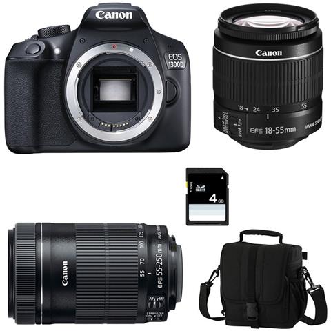 EOS 1300D Kit + EF-S 18-55 IS II + EF-S 55-250mm f / 4-5.6 IS STM Sensore CMOS 18 Mpx Display 3" Filmati Full HD Wi-Fi NFC + Zainetto+ SD 4GB - Foto 1