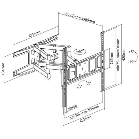 Supporto Tv Telescopico Girevole A Parete 32-75"", Eco-dfm400 - Foto 2