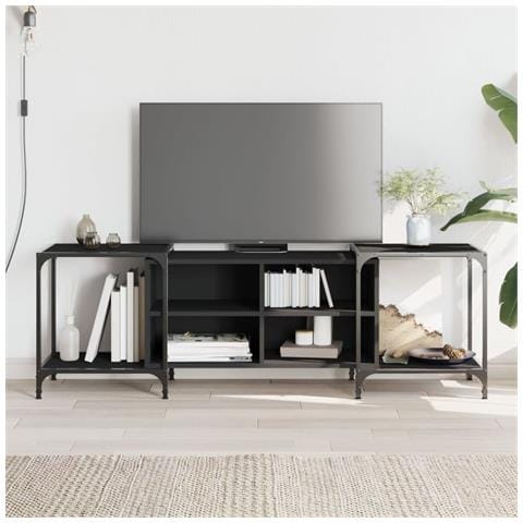 Mobile Porta Tv Nero 153x37x50 Cm In Legno Multistrato - Foto 1