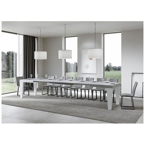 Tavolo Allungabile 90x130/390 Cm Spimbo Mix Piano Bianco Frassino - Gambe Noce - Cemento /bianco Frassino - Foto 6