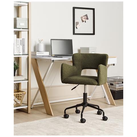 Sedia Da Scrivania Sanilac Bouclé Verde Scuro - Foto 1