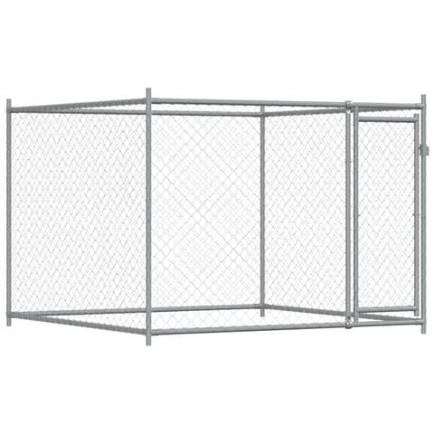 Gabbia per Cani con Porta Grigia 2x2x1,5 m in Acciaio Zincato - Foto 1