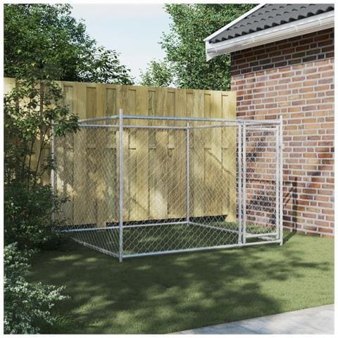 Gabbia per Cani con Porta Grigia 2x2x1,5 m in Acciaio Zincato - Foto 2