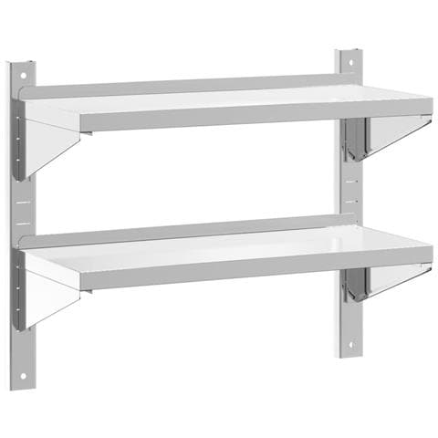 Mensola Muro 2 Ripiani 75x30x60cm Argento Acciaio Inossidabile - Foto 1
