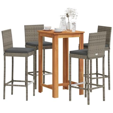 Set Bar Giardino 5pz Grigio Legno Massello Acacia E Polyrattan - Foto 8