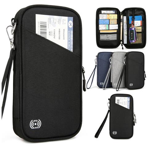 Portafoglio Portapassaporto Da Viaggio Con Blocco Rfid E Organizer Per Documenti Black - Foto 4