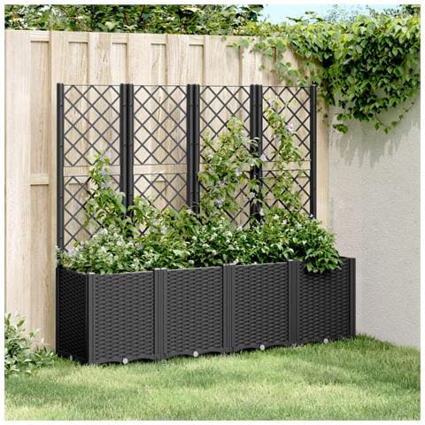Fioriera Da Giardino Con Traliccio Nera 160x40x140 Cm In Pp - Foto 1