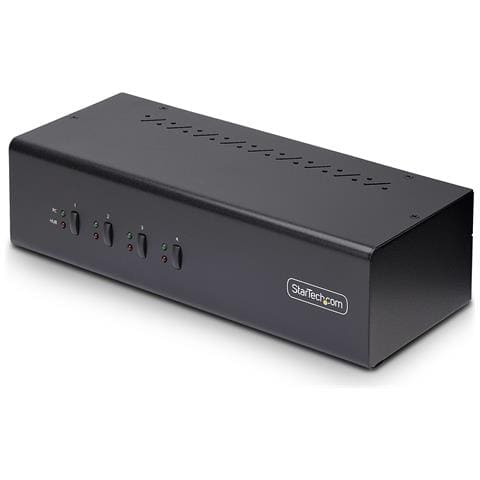 KVM Switch DisplayPort a 4 Porte con Doppio Monitor, 4K 60Hz, 2x Porte Hub USB 5Gbps, 2x Porte HID USB 2.0, Commutazione con Hotkey e Pulsanti, Conformità TAA - Audio 3,5 mm, HDCP - Foto 1
