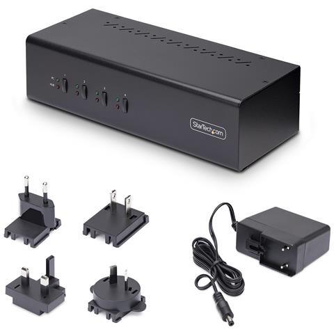 KVM Switch DisplayPort a 4 Porte con Doppio Monitor, 4K 60Hz, 2x Porte Hub USB 5Gbps, 2x Porte HID USB 2.0, Commutazione con Hotkey e Pulsanti, Conformità TAA - Audio 3,5 mm, HDCP - Foto 2