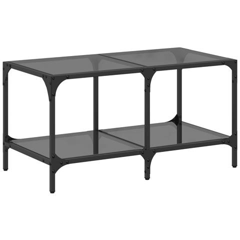 Tavolino Con Piano In Vetro Nero 78,5x40x40 Cm Acciaio - Foto 2
