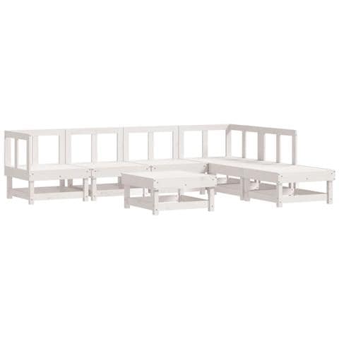 Set Salotto Da Giardino 7 Pz Bianco In Legno Massello Di Pino - Foto 2