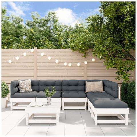 Set Salotto Da Giardino 7 Pz Bianco In Legno Massello Di Pino - Foto 1