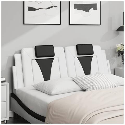 Cuscino Testiera Bianco E Nero 140 Cm In Similpelle - Foto 3