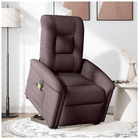 Poltrona Alzapersona Massaggio Elettrica Marrone Scuro Tessuto - Foto 3