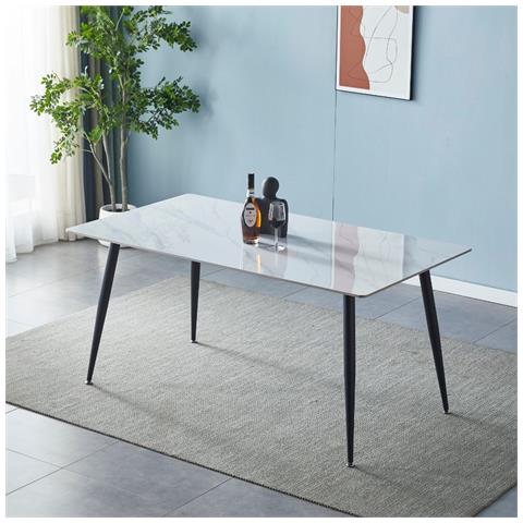 Tavolo Mila 140x80 Top Ceramica Effetto Marmo Bianco Lucido - Foto 1