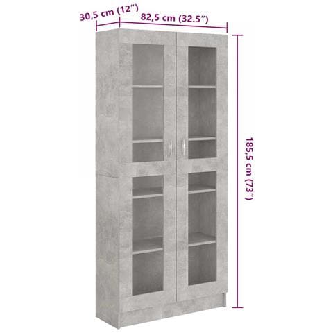 Armadietto Vetrina Grigio Cemento 82,5x30,5x185,5cm Multistrato - Foto 8