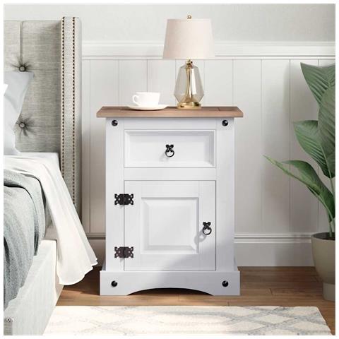 Lusso Casadino -  Comodino In Legno Di Pino Messicano Corona Bianco 53x39x67 Cm - Foto 2